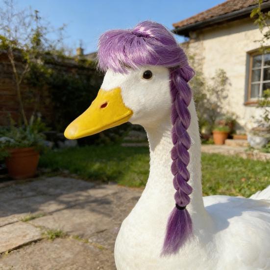 Porch Goose Wig Cute Goose Statue Braid Wig Funny Double Braids with Adjustable Elastic Band for Lawn Goose Statue Yard Garden Outdoor Decoration