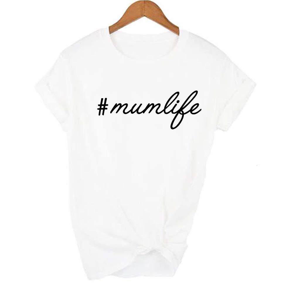 Summer Women Tee With Mumlife Letter Short Sleeve Round Neck Mom Life Female T Shirts Mother