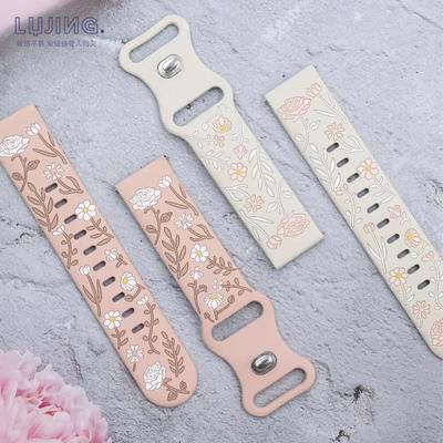 18mm20mm22mm Floral Engraved Band for Samsung Galaxy Watch 7/6/5/4 40mm 44mm Silicone Strap 6Classic 43 47mm 5 Pro 45mm Bracelet