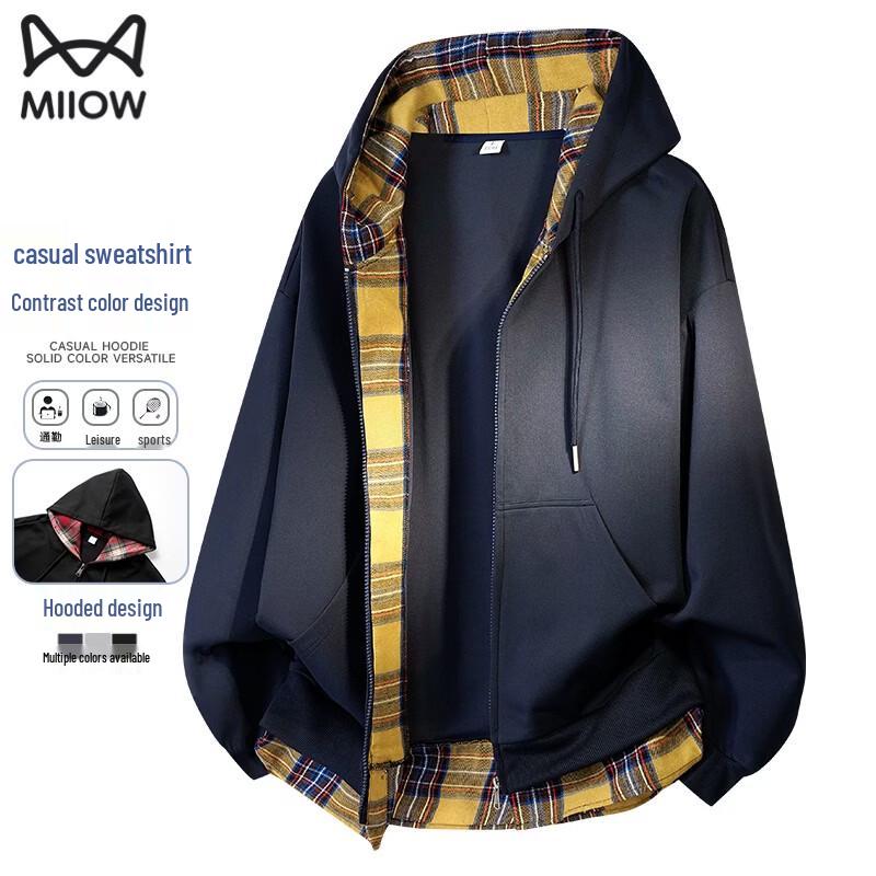 MiiOW Men s Hooded Color-block Zip-up Hoodie 3XL