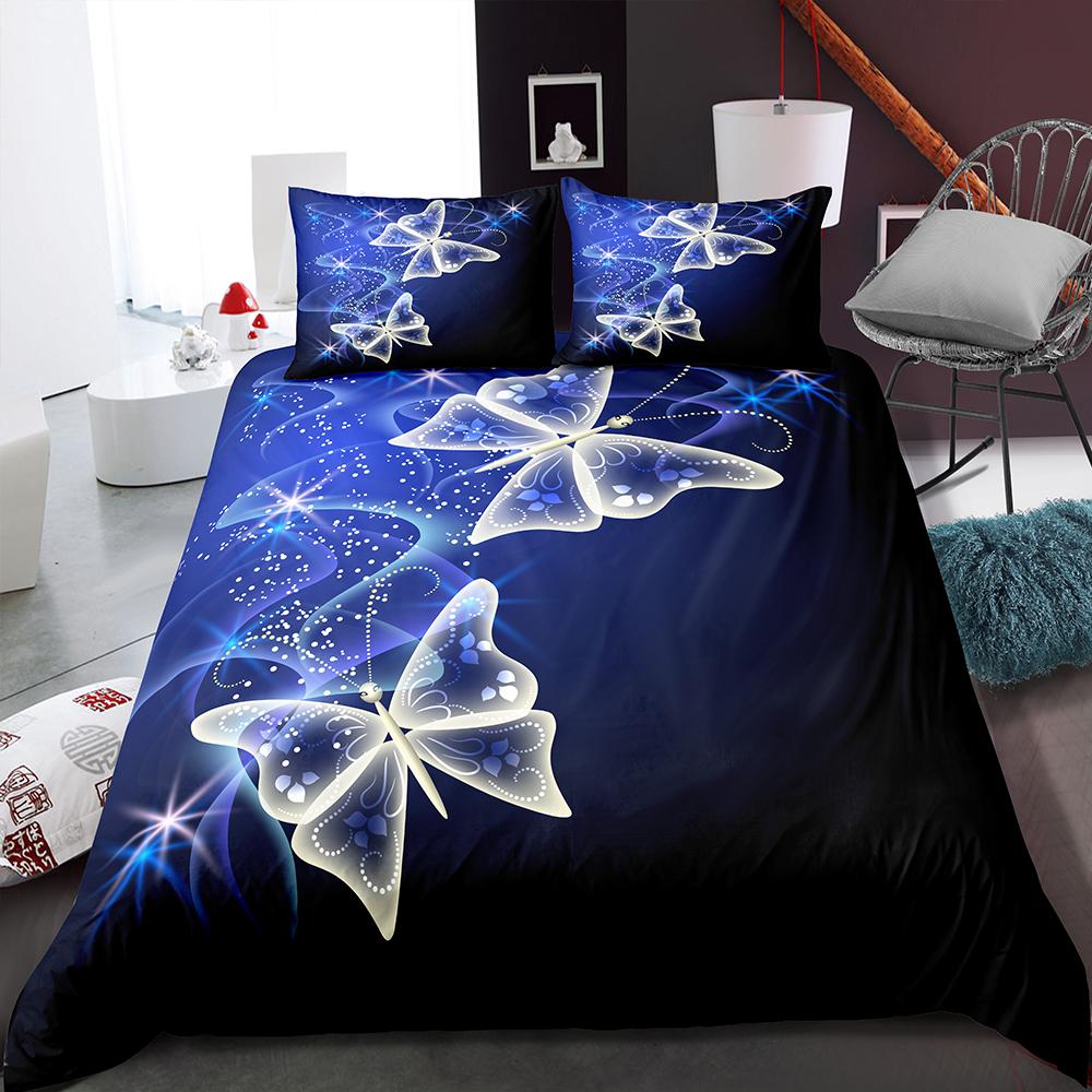 3D Colorful Butterfly Bedding Set with High-definition Printed Quilt and Pillowcase 2/3pcs AU180 * 210 Full Size Soft Washable Home Textile