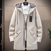 Spring and Autumn New Medium and Long Jacket Men's Hooded Jacket Casual Versatile Men's Clothing