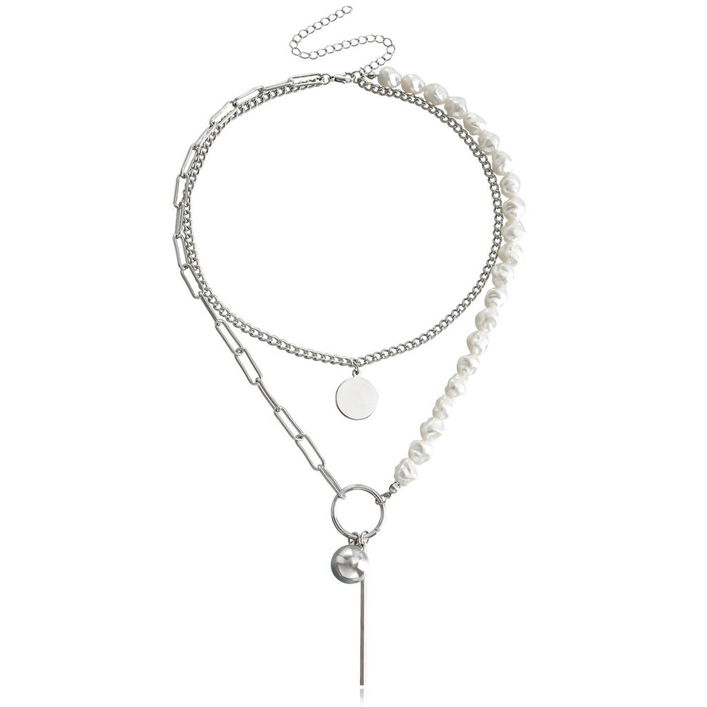 Europäische und amerikanische Schmuck Splicing Kette Imitation Barock Sonderform Perlenhalskette Geometrische Kugel Langer Stab Anhänger Halskette