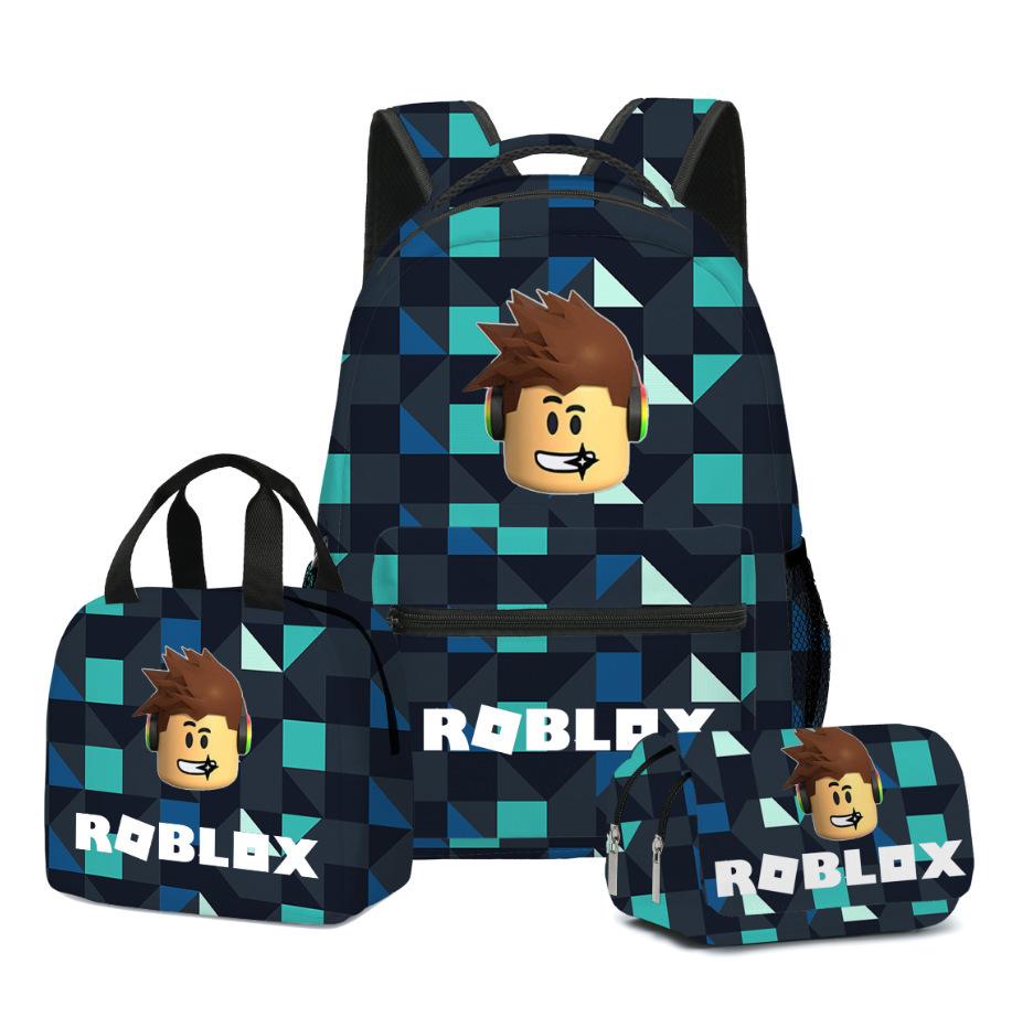 ROBLOX Kinderrucksack Brotdose Doppelstöckiges Federmäppchen Set für Jungen Mädchen Schulsachen