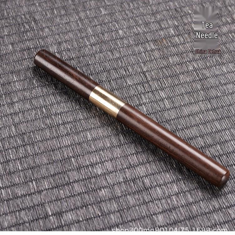 Ebony Wood Tea Ceremony Set: 5-Piece Brewing Kit with Tea Needle, Clip, Knife, Spoon, Cup Pin, and Brush.