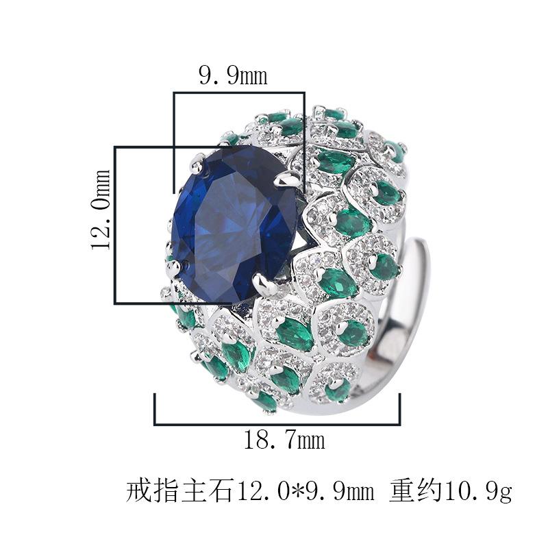 New Jewelry Ring Female Simulation Red Corundum Grandmother Green Blue Pointed Crystal Full Luxurious Setting High-end Women's
