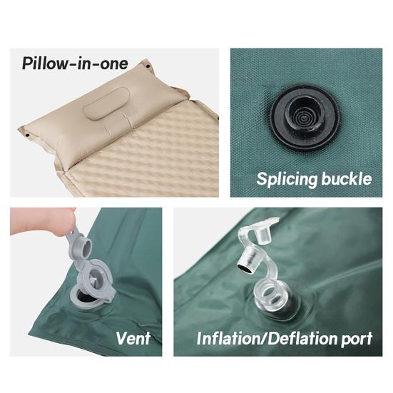 Self Inflating Air Mattress with Head Support Pillow Thick Sponge Sleeping Pad Portable Folding Travel Outdoor Camping Backpacking Lounge Mat
