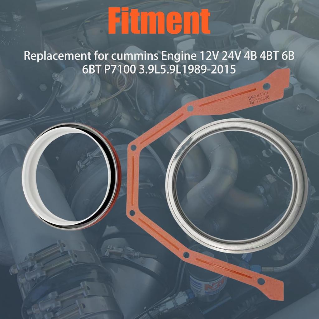 Rear Main Crank Crankshaft Seal with Sleeve 3926126 Replacement for Dodge Cumm 12V 24V 4B 4BT 6B 6BT P7100 3.9L 5.9L Engine