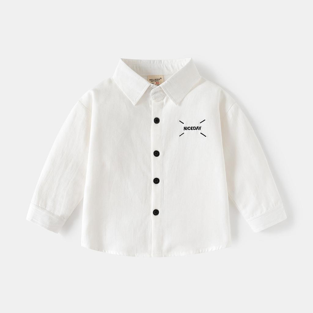 Kinder Langarmhemd 2025 Herbst Jungen Revers einfarbig besticktes Hemd Baby Oberteil trendige Kinderbekleidung