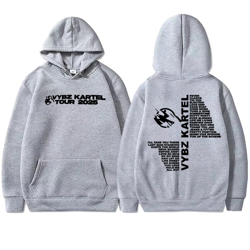 Hot Rapper Vybz Kartel World Tour 2025 Double Sided Print Streetwear Hoodie Unisex Hip Hop Punk Pullovers Men Women Fleece Tops