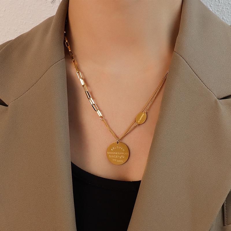 18K Gold Plated Double Layer OT Buckle Pendant Necklace for Spicy Girls