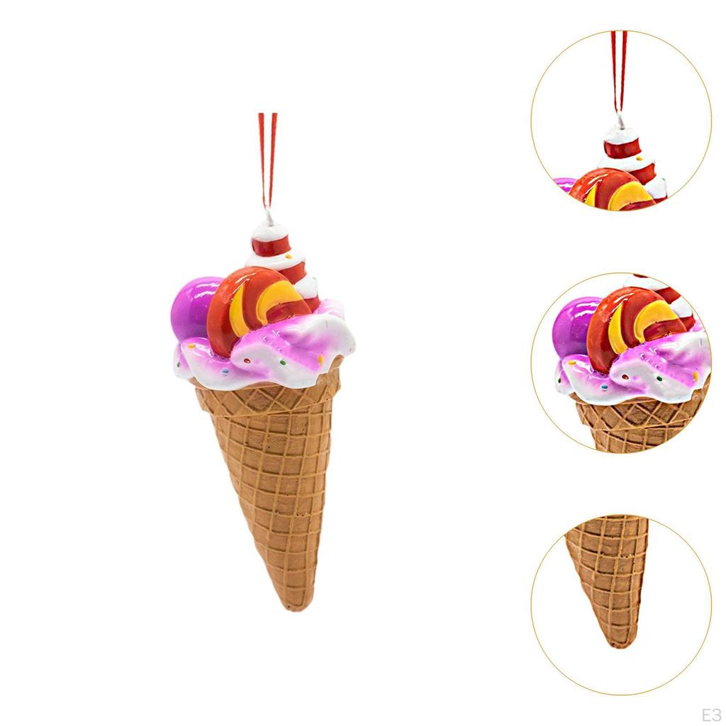 Ice Cream Cone Ornament Christmas Pendant Photo Prop Collectible Dessert Decor for Indoor, Outdoor,