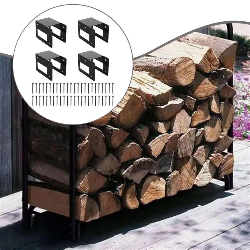 Adjustable Firewood Rack Durable Assemble Firewood Holder Brackets Heavy Duty Space Saving Log Storage Rack Indoor