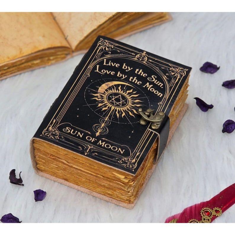 Sun & Moon Celestial Journal | Live by the Sun Love by the Moon Diary | Vintage Lock Grimoire | Wiccan Book of Shadows | Astrology Notebook