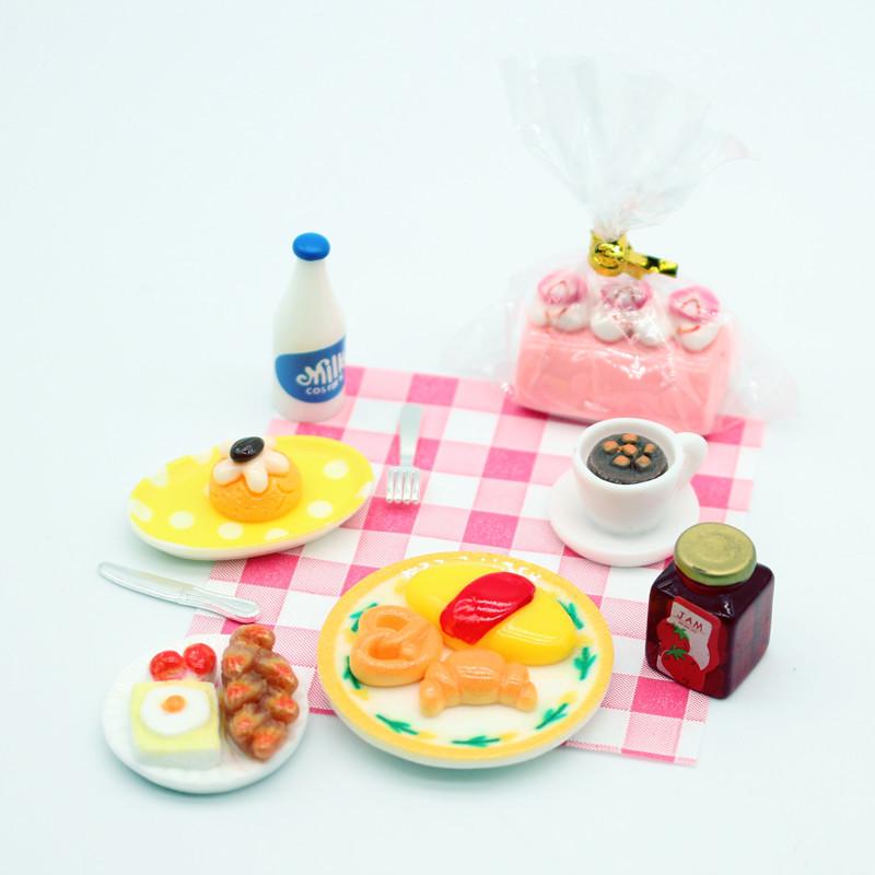 1Set Dollhouse Mini Breakfast Play Dim Sum Bread Jam Plate Model Miniature Kitchen Cooking Baking Model Diy Doll Accessories