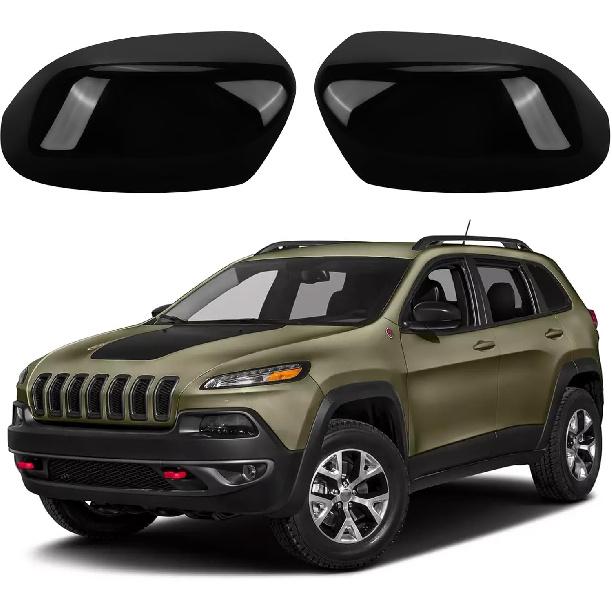 Glossy Black Direct Replacement Mirror Cover for 2011- Jeep Grand Cherokee and 2011-2025 Dodge Durango, Directly Replace Style, Not Sticker Style