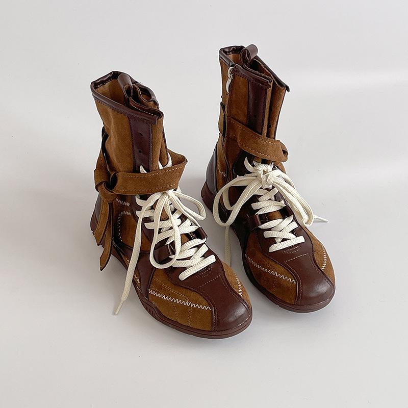 

Боксерки в нишевом цветовом решении в стиле ретро, женские осенне-зимние модные универсальные ботильоны Мартин с контрастной вставкой 40 темно-коричневого