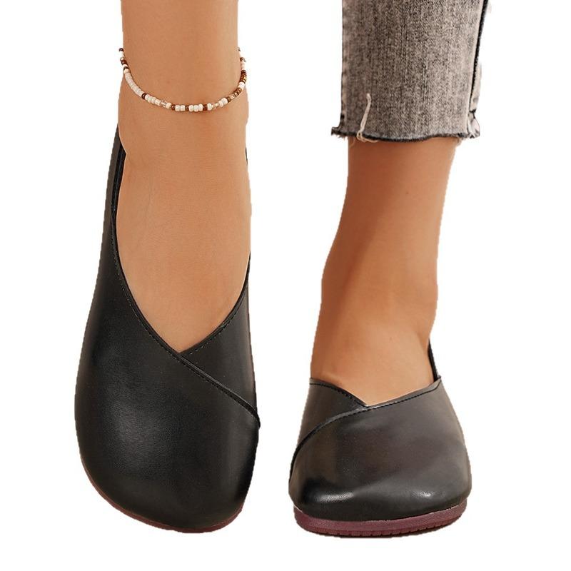 Large Size Soft Leather Single Shoes for Women's Spring and Autumn New Non-slip and Comfortable Two Wear Casual Retro Doudou Shoes for Women