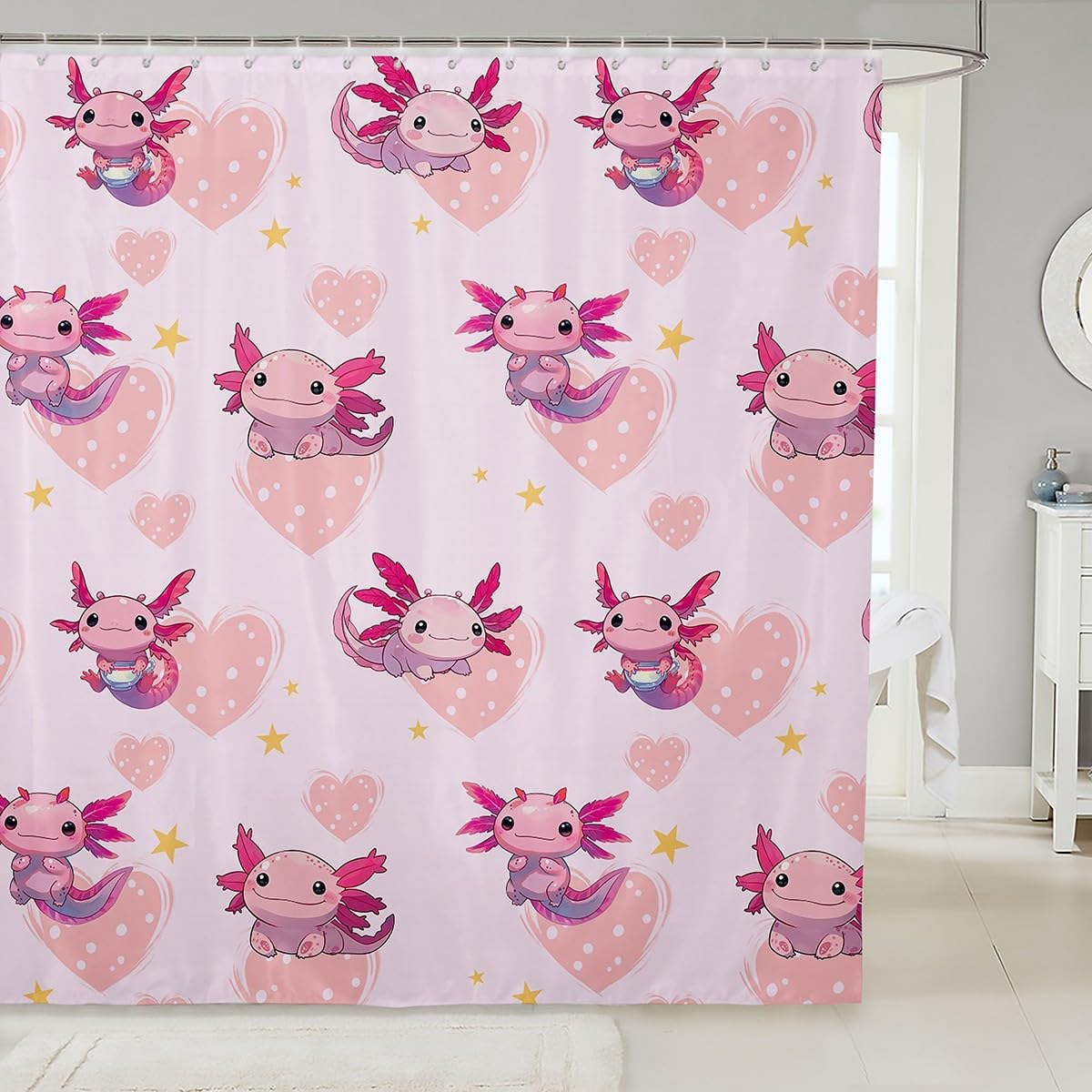 

Capybara Shower Curtain For Bathtubs,Cartoon Animal Bathroom Curtain,Pink Love Heart Fabric Shower Curtain Set,Cute Capybara W60H190(CM)-1 Pcs