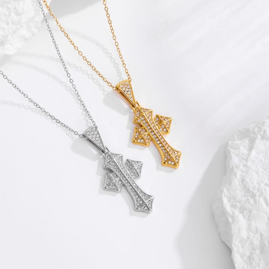 2026 Stone Cross Necklace Fashion Light Luxury Necklace Jewelry Premium Jewelry Full Diamond Men's Necklace