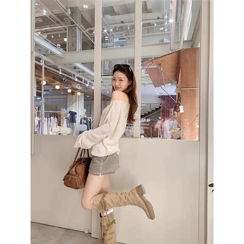 Egyptian style! Retro woven fringed stacking boots women's new medium-length knight boots thick-soled Martin short boots