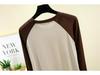 2024 Women's Black & White Color Block Raglan Long Sleeve Retro T-Shirt - Spring/Summer Loose & Slimming Base Layer