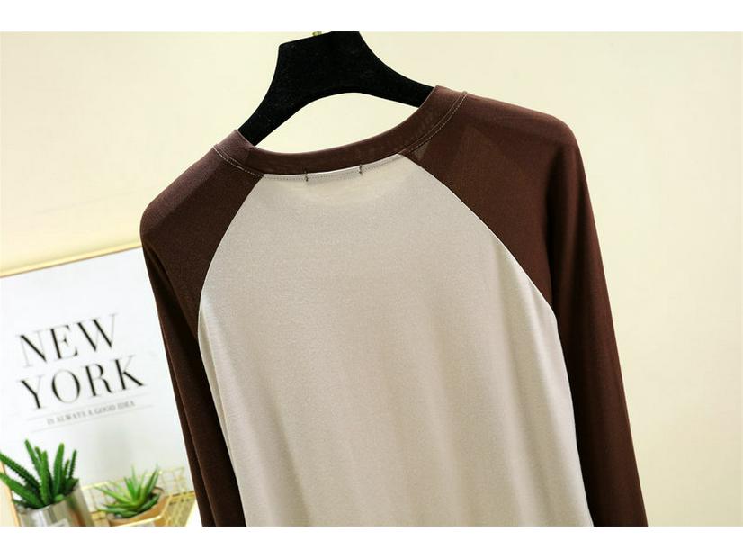 2024 Women's Black & White Color Block Raglan Long Sleeve Retro T-Shirt - Spring/Summer Loose & Slimming Base Layer
