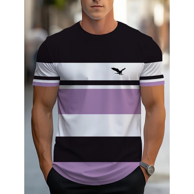 T-shirt 3D Digital Printed Striped Men's Casual Comfortable Loose Short Sleeved Shirt