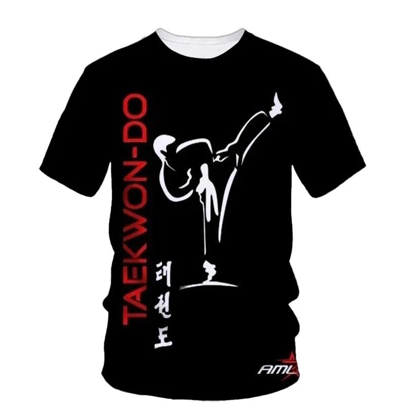Fashion Taekwondo Men's T-Shirt Customized Quick-Drying Martial Arts Sanda 3d Pattern Tough Man O-Neck Short Sleeve Outdoor Top