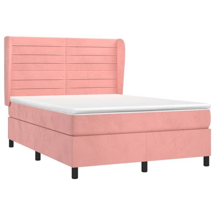 Lit avec matelas - Maison Exclusive - 140x190 cm - Velours rose - Tête de lit réglable