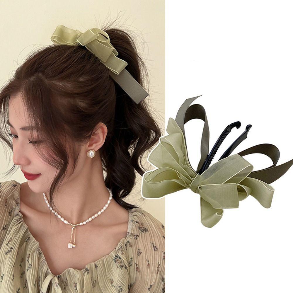 

Стиль для девочек в стиле колледжа, бант из ленты, заколка-банан, вертикальная заколка, аксессуары для волос, заколка для хвоста