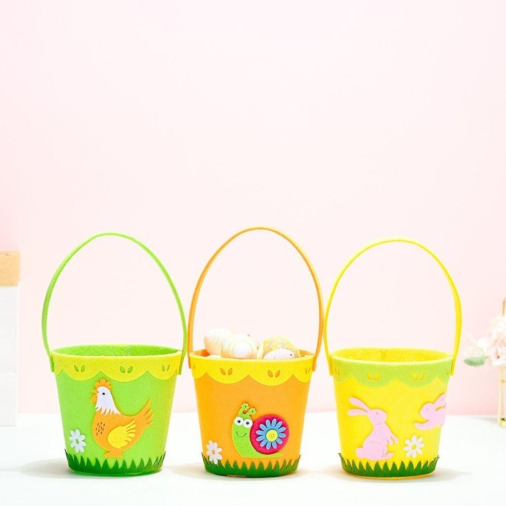 Cartoon Rabbit Egg Basket Colorful Chicken Tote Bag Easter Candy Gift Bag  for Home Decoration