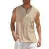 Cotton Linen Shirts Men's Casual Leeveless Vest Bandage Lace Up Blouse Retro V Neck Fashion Loose Shirt Male Solid Color Clothes