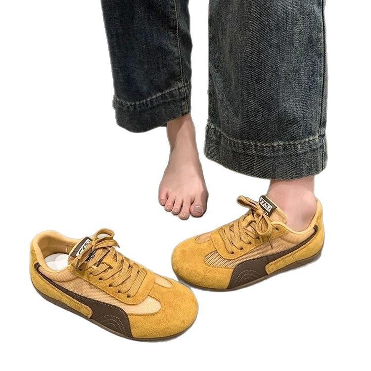 Red German training shoes women's autumn 2025 new flat-bottomed versatile board shoes mesh casual sports shoes ins tide