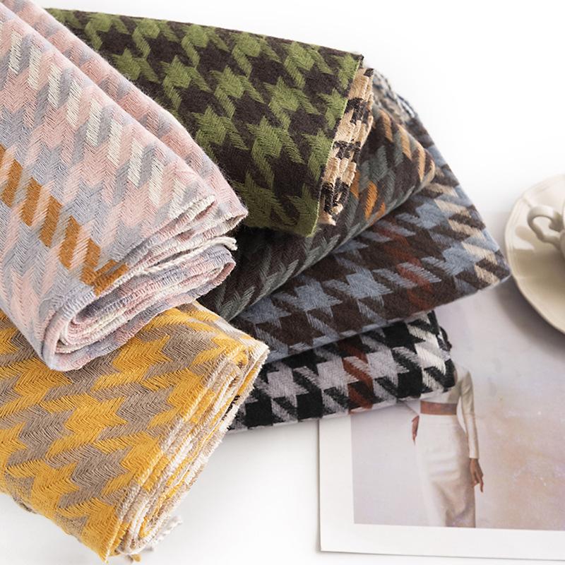 Fashion Contrasting Houndstooth Fringed Scarf for Women Winter New Fashion Warm and Versatile Imitation Cashmere Large Shawl