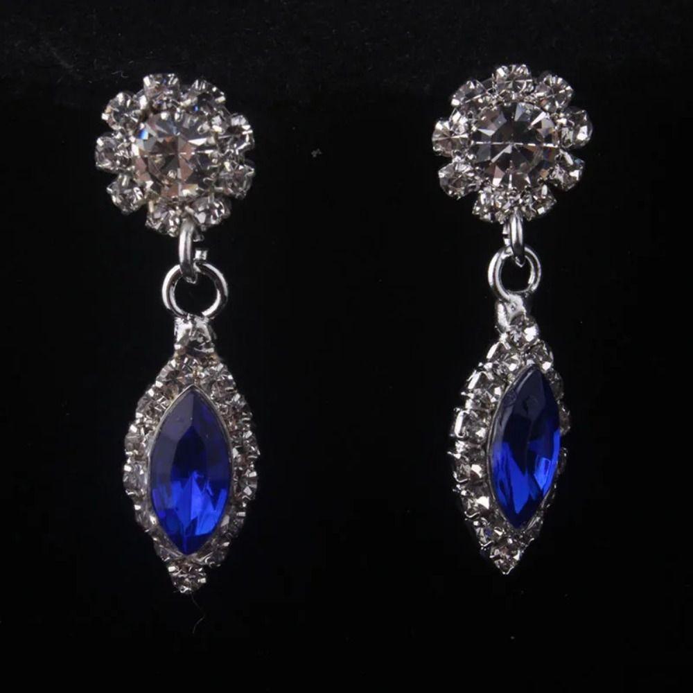 Rhombus Necklace Earrings Three-piece Set Fringed Luxury Rhinestone Jewelry Wedding