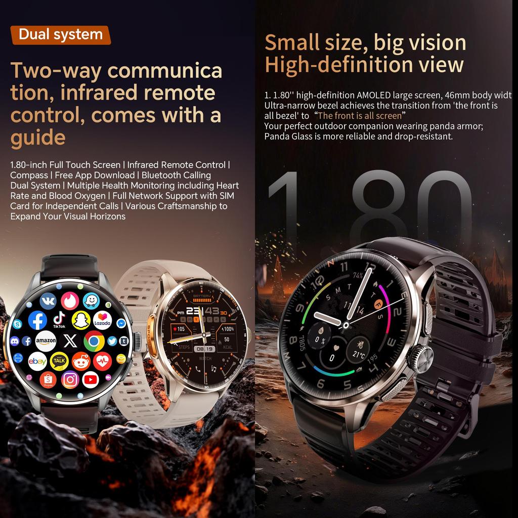 Android Smart Watch with SIM Card, AMOLED Touch Screen, Bluetooth Calling, Camera
