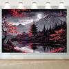 2D Japanese Night Scenery Backdrop, Mount Fuji & Pagoda Tapestry for Home & Studio