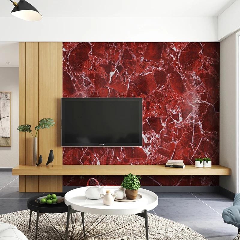 Papel de contacto decorativo de vinilo autoadhesivo de PVC con efecto mármol rojo, repelente al agua, para baños, cocinas, armarios y encimeras.