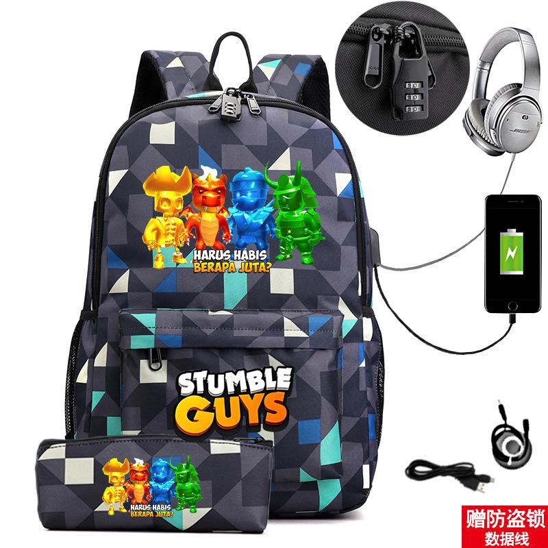 Collision Party Printed Student Bag Set Locked Backpack
