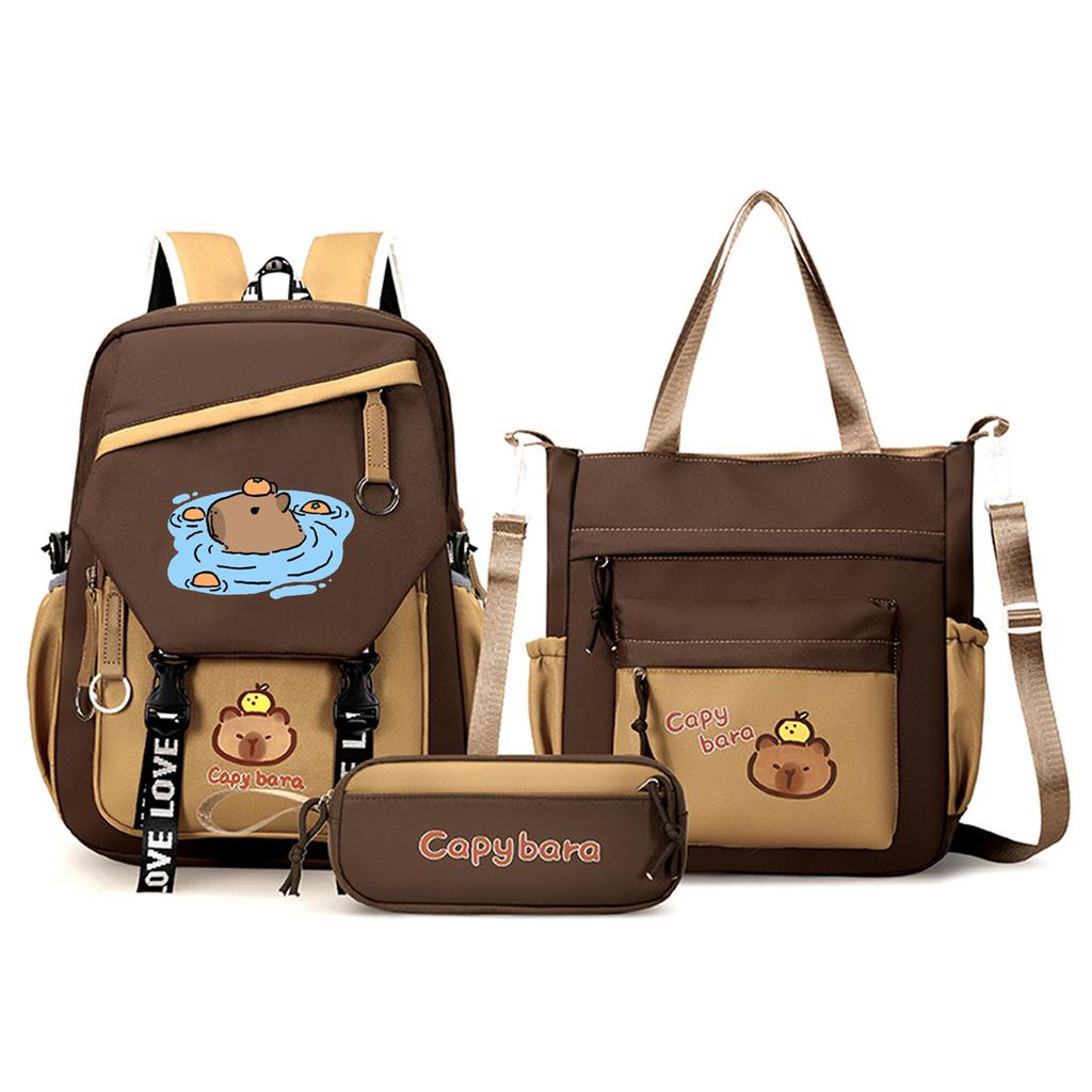 Capybara School Backpack Children School Bags Set Casual 3pcs Daypack Teens Girls Shoulder Bag Book Bag Schoolbag Kids Backpack