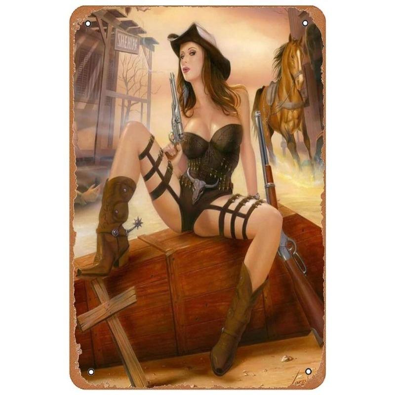 Pin-Up Girl Tin Plates, Garage Workshop Metal Decor 20x30cm