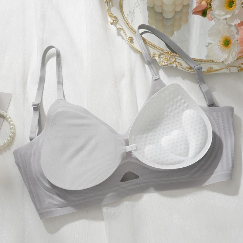 Women's Push Up Thick Pad Bra Peach Cup Breathable Bra Summer Adjustable Bust Backless Bra
