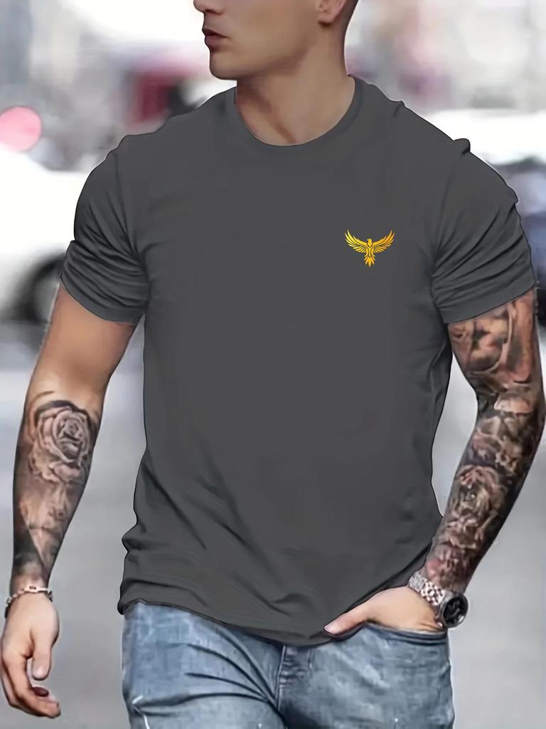 Summer Men's Cotton Casual Loose Eagle Pattern Printed Round Neck Short Sleeve Large Street Handsome High Quality T-shirt