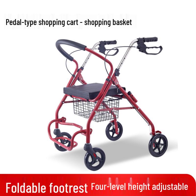 Elderly-Accessible Foldable Shopping Cart and Walker with Seat