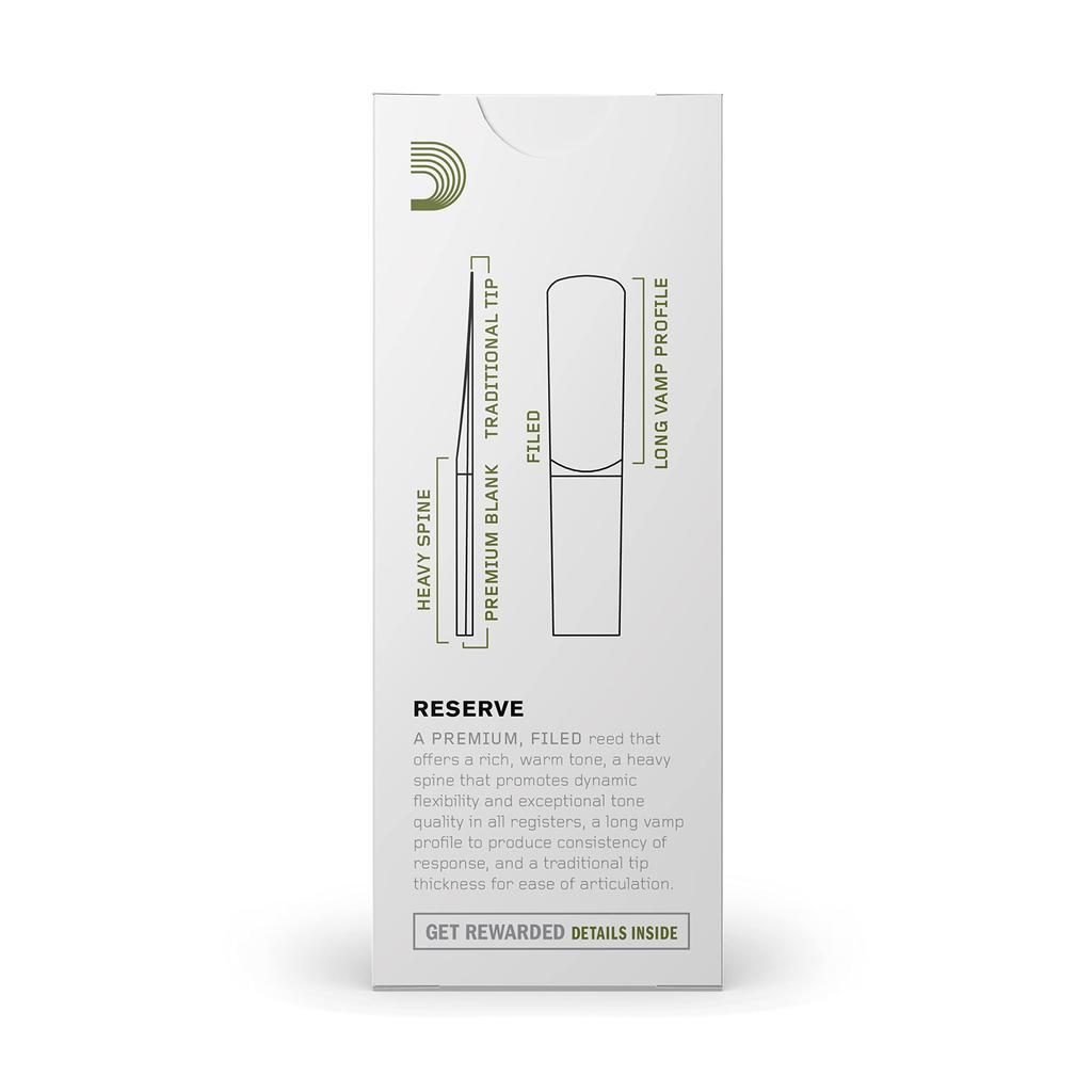 D'Addario WoodWinds D'Addario Tenor Saxophone Reeds, Reserve, DKR0535 [Hardness: 3.5], Pack of 5