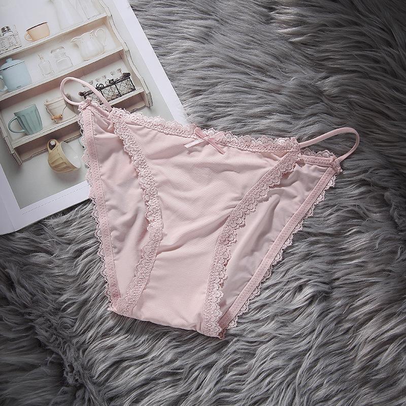 

Бесшовные трусики из ледяного шелка, женское нижнее белье, сексуальные бретельки, дышащий хлопок, с низкой талией и кружевной кромкой для девочек, большие размеры M розовый