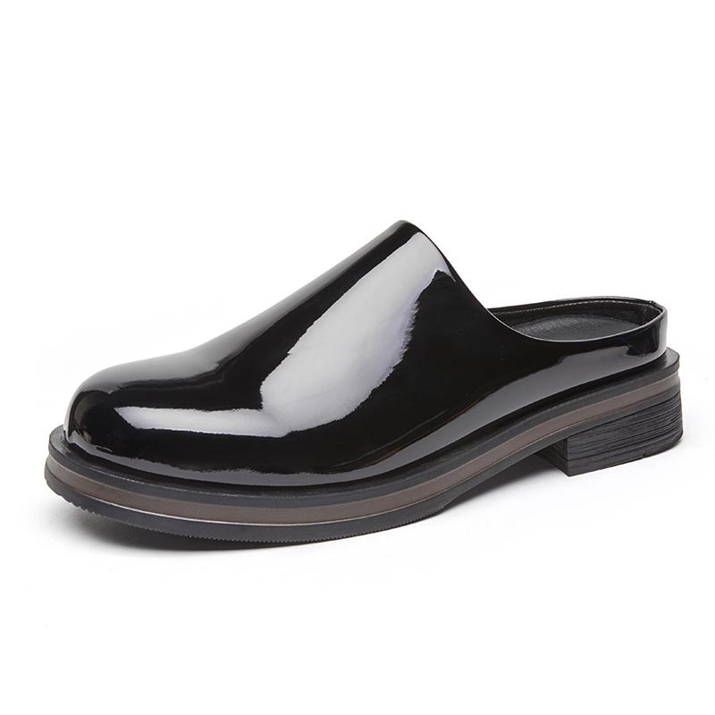 Patent Leather Mules Half Slippers Backless