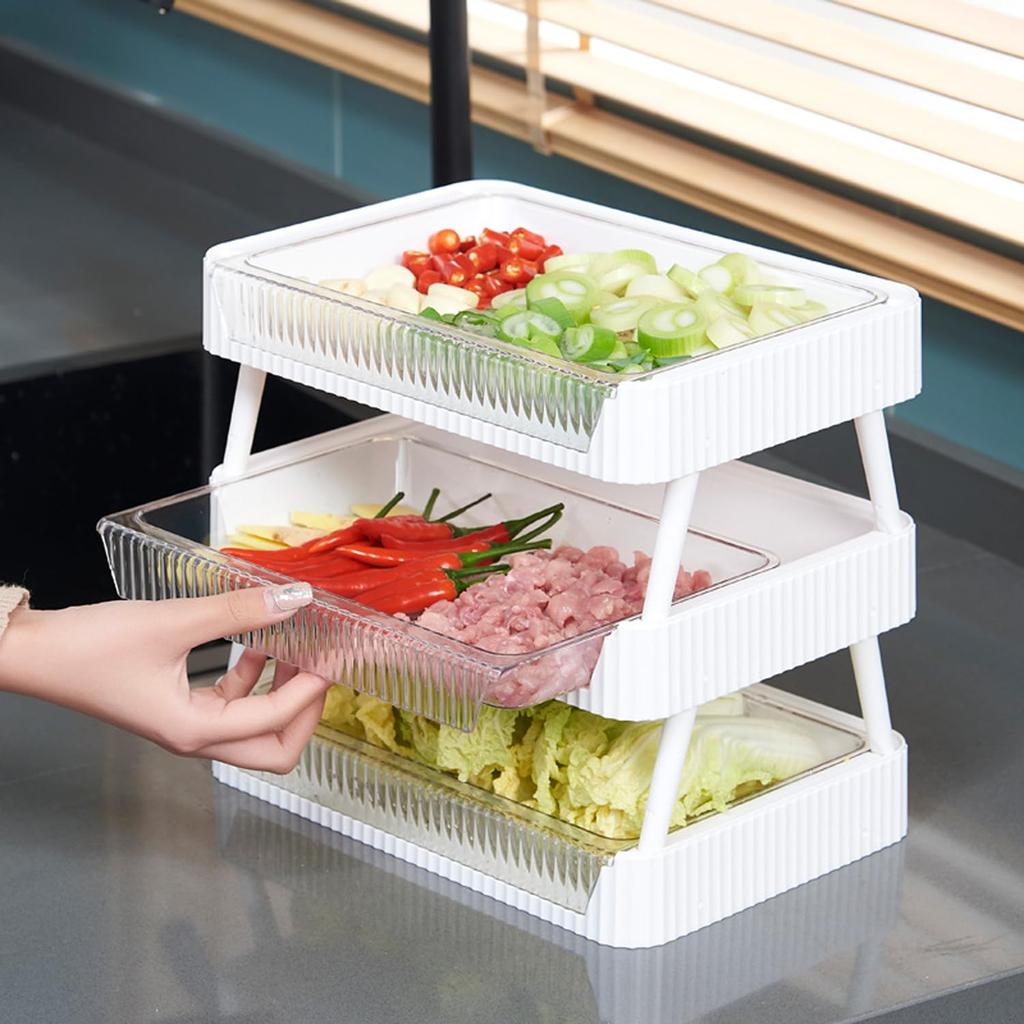 Hot Pot Food Storage Set of with Kitchen Organizing Container Tray, 2, Drawer-Style, Stackable, Drainer, Multi-Purpose Storage, Vegetable, Meat,