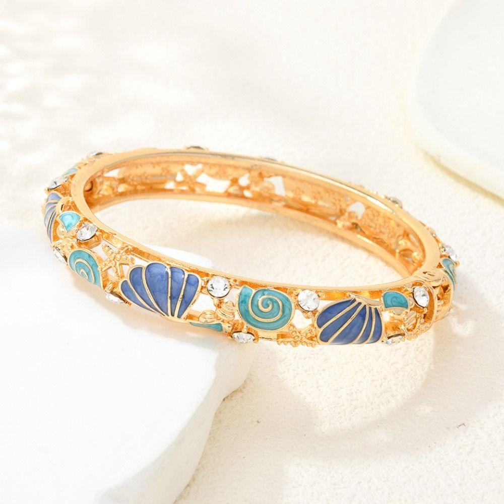 Metal Vintage Cloisonne Bangle Shell Women's Hand Bracelet Starfish Shell Bangle Gold Jewelry